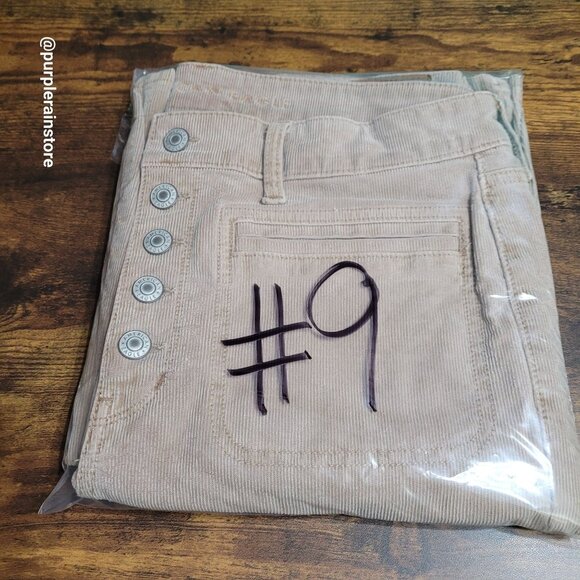 American Eagle Corduroy Jeans 14 Super Hi Rise Flare Button Fly Stretch Beige - Picture 12 of 12